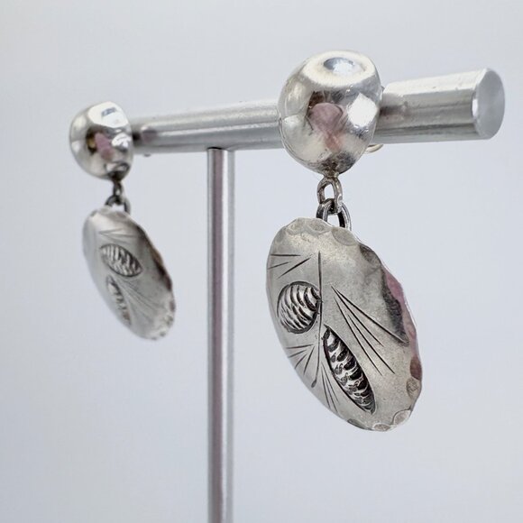 NYE Sterling Silver 925 Embossed Wheat Design Dangle Earrings Size 1.25" Length - Picture 4 of 9